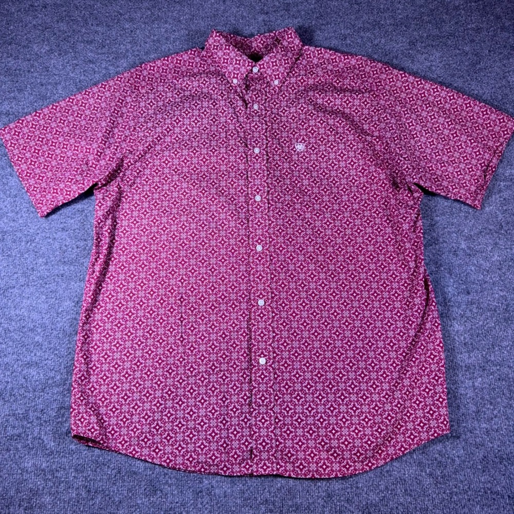 Ariat Mens XL Short Sleeve Button Down Shirt Red Geometric Medallion 10031815